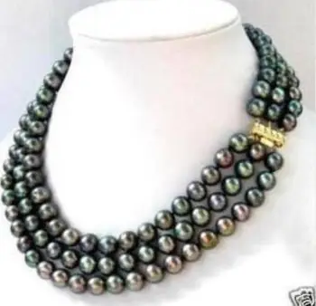 

SHIPPING3 row 7-8MM Black akoya Pearl Necklace MY4145
