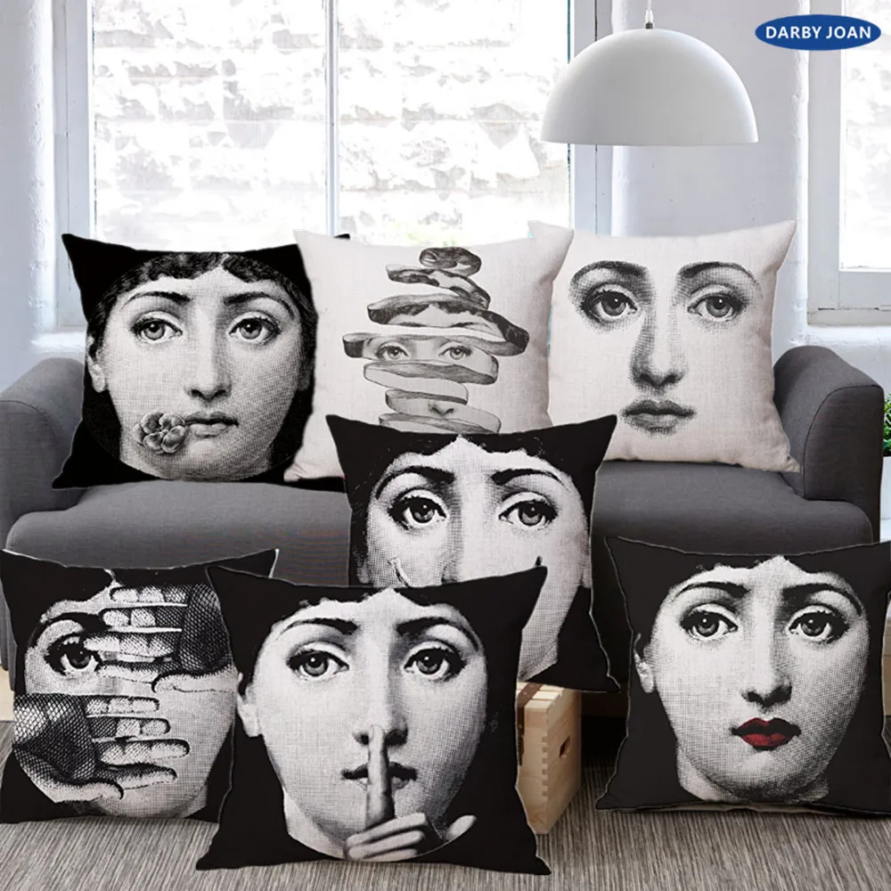 

Vintage Fornasetti Art Beauty Face SKULL Custom Made Pillow Cover Black and WHit Pillow Case Pillow