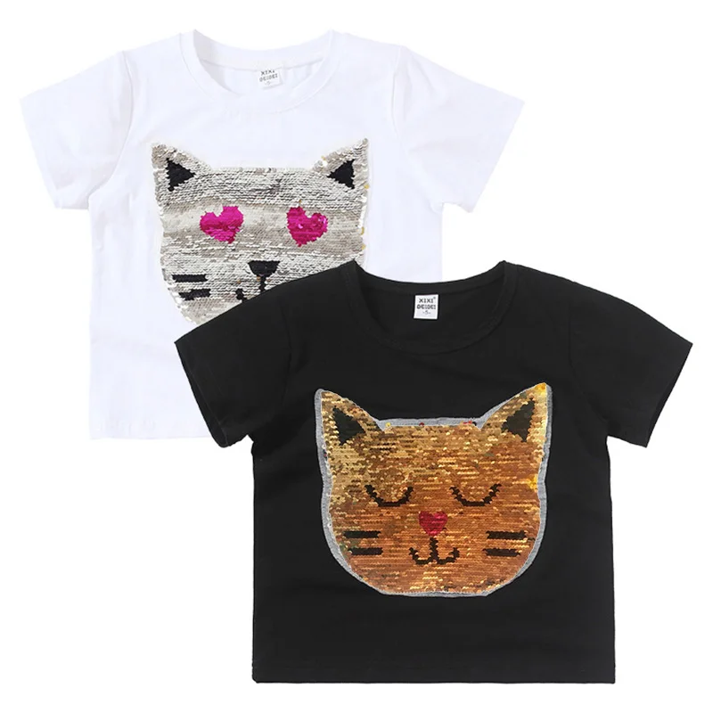 Summer Kids Sequined T-Shirt Tops - Girls Color Changing Magic Glitter Reverse Sequin Top - Children's Clothing image 6