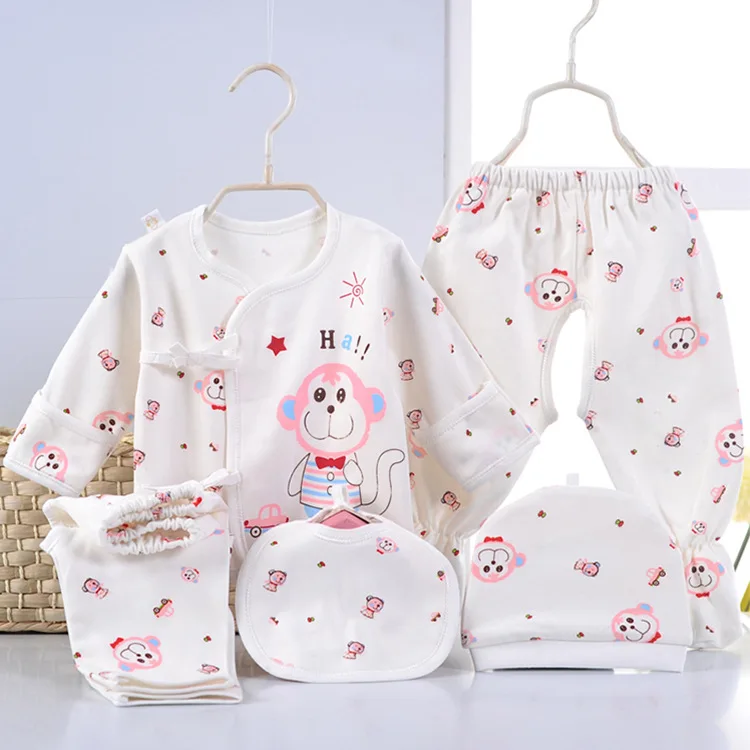 Bayi 0-3 M Pakaian Bayi set Bayi Laki-laki Perempuan Pakaian kartun Animal Print Kemeja dan Celana Katun Lembut pakaian 5 pcs/set
