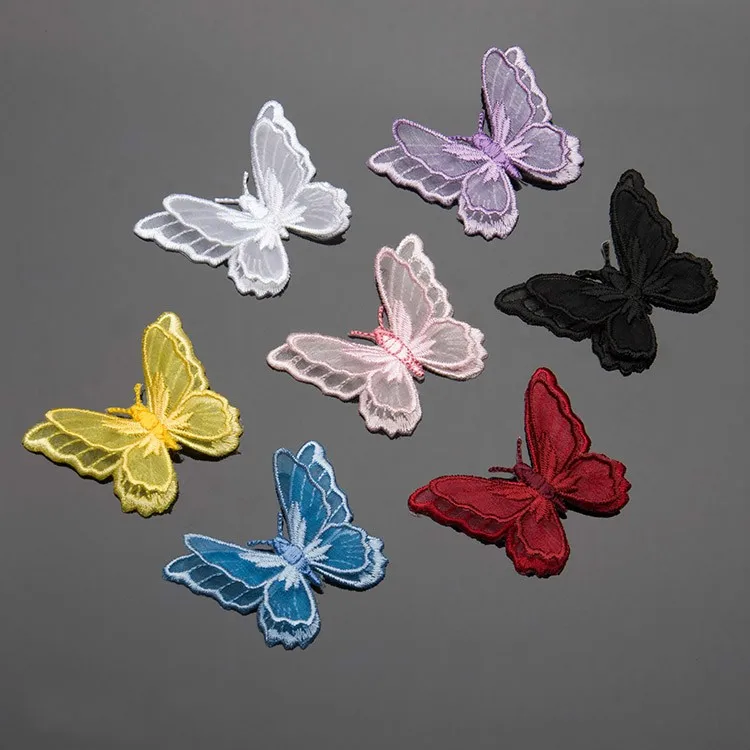 10 шт./лот 3D двойная бабочка вышивка buiter одежда кружево декоративная заплатка поставки назад клей карандаш ремесло diy аксессуары