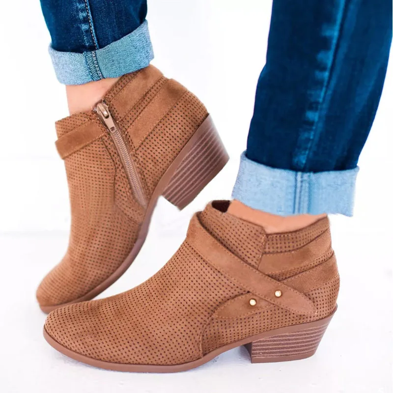 

SAILING LU Women Winter Ankle Boots Non-slip Women Boots Square Heel Slip on Gladiator Shoes Woman 3 Colors Size 35-43 XWX7107