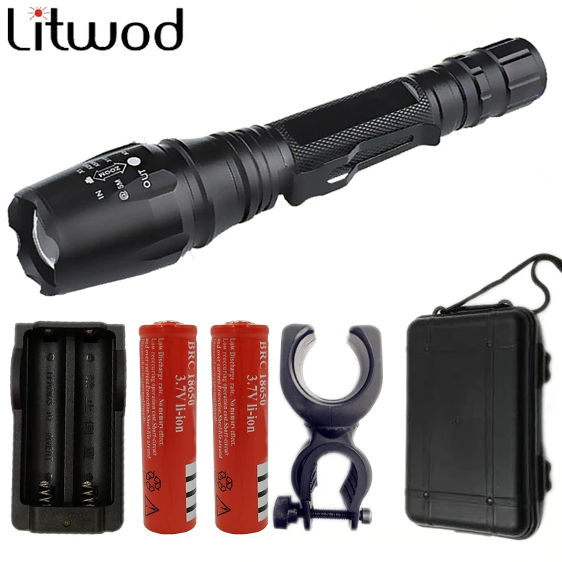 

Litwod Z30V5 LED Flashlight 8000 Lumen CREE XM-L2/T6 Zoom Aluminum Torch Flashlight Linternas Charger Batteries Box Bike Holder