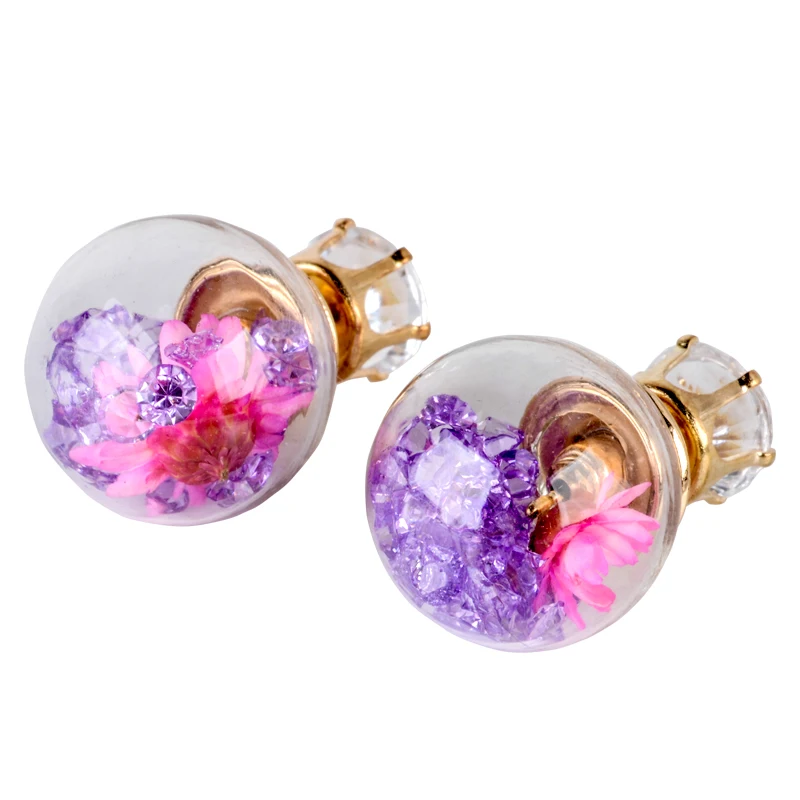 Hot Fashion Women Lady Elegant Flower Spherical Rhinestone Ear Stud Earrings