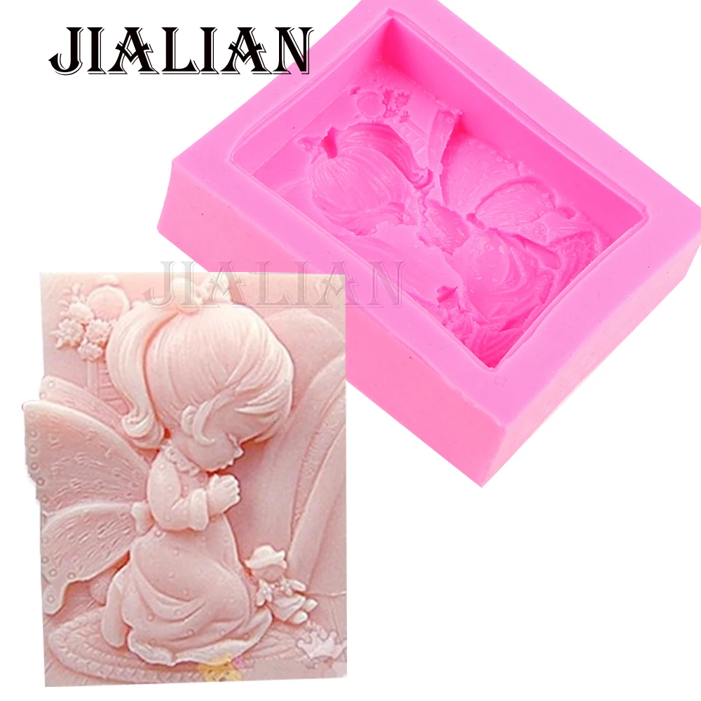 

3D angel girl praying Handmade soap mould chocolate cake decorating tools DIY baking fondant silicone mold T0445