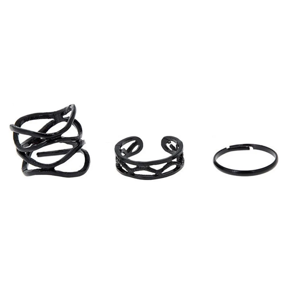 

Korean Style Fashion Black Paint Hollow Ring Three Ring High Quality Finger Joints Three Piece Ring Set