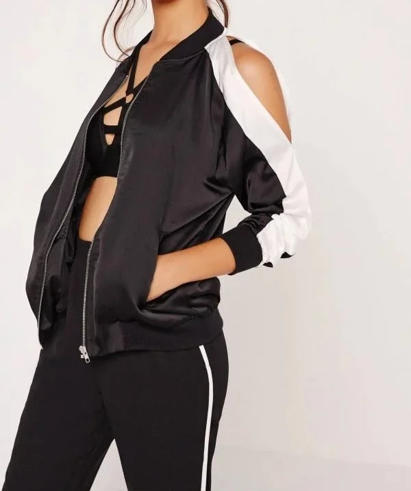 2017 New Harajuku Style Black and White Bomber Jacket Casual Long