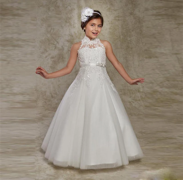 Cheap Flower Girl dress Lace Communion Dresses Beaded Cheap Tulle White Flower Girl Dresses Vestidos De Primera Comunion Nuevos 2016
