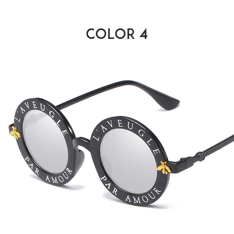 Круглые Женские солнцезащитные очки с буквенным принтом, роскошные брендовые Дизайнерские мужские солнцезащитные очки в ретро-стиле, черная оправа, женские очки Oculos UV400 - Цвет линз: Color 4