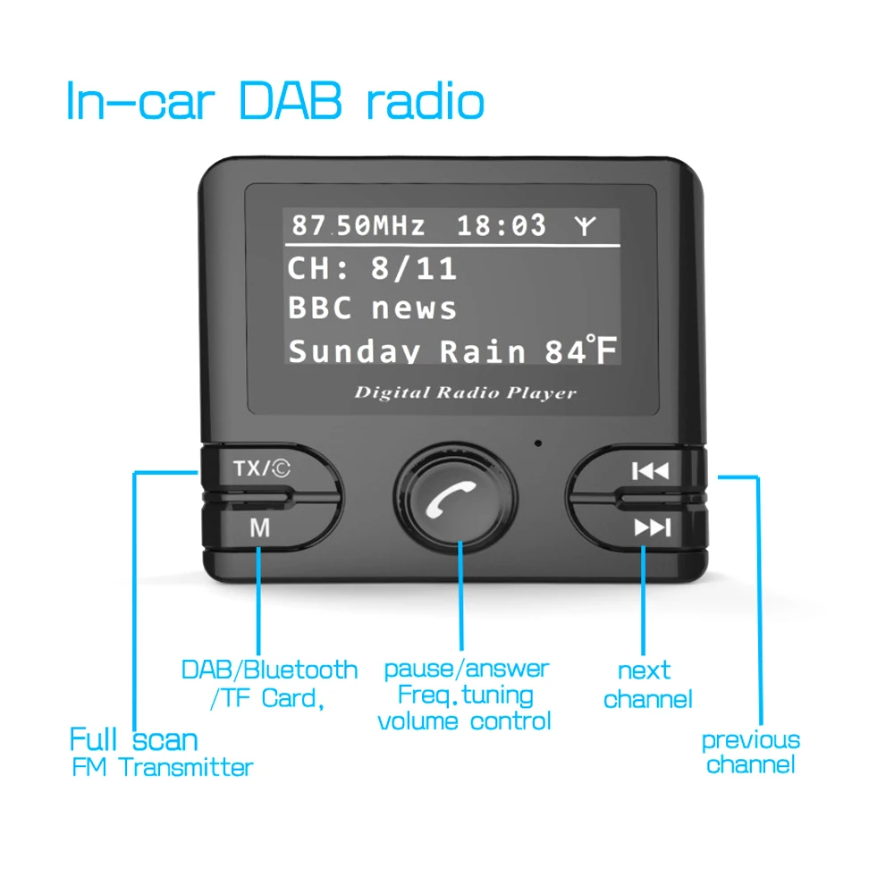 JINSERTA цифровой DAB радио приемник TF карта DAB+ с функцией fm-передатчика USB зарядное устройство Bluetooth Handsfree 3,5 мм AUX Play