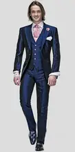 New Design Two Buttons Blue Groom Tuxedos Groomsmen Men’s Wedding Prom Suits Bridegroom (Jacket+Pants+Vest+Tie) K:897