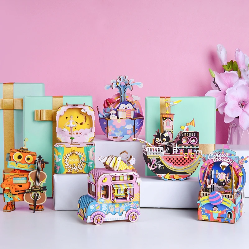 Robotime juguete 24 tipos de caja de música de madera carrusel decoración casa de cumpleaños regalo de Pascua regalo para novia mujeres Dropshipping. exclusivo.