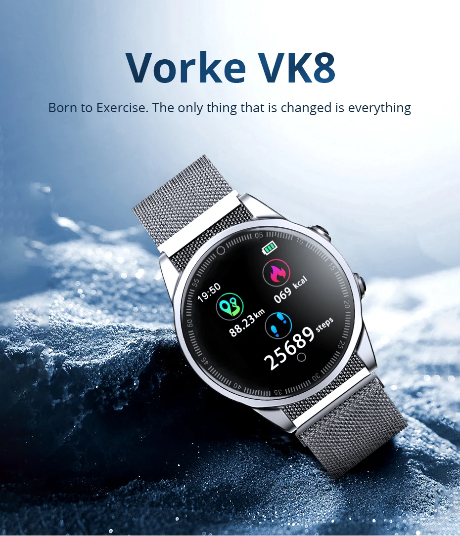 Vorke VK8 Смарт-часы Bluetooth 1,22 дюймов сенсорный экран фитнес-трекер Смарт-браслет для всех смартфонов PK V11