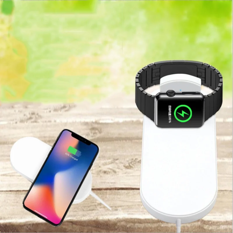 2 in1 Беспроводной Зарядное устройство Combo 7,5 W и 10 W одновременно для iPhone X 7 8 8 P 6 для i-часы для смартфонов USB быстрой зарядки Pad