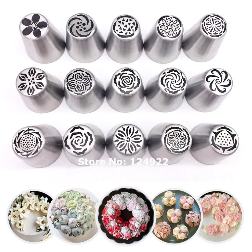 

15Pcs/Set Stainless Steel Russian Tulip Icing Piping Nozzles Tips Pastry Fondant Cake Cupcake Decorating Tools