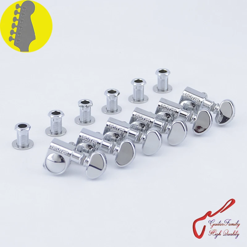 1 Set 6 In Line Genuine Grover Guitar Machine Heads Tuners 1 18 Chrome Without Original
