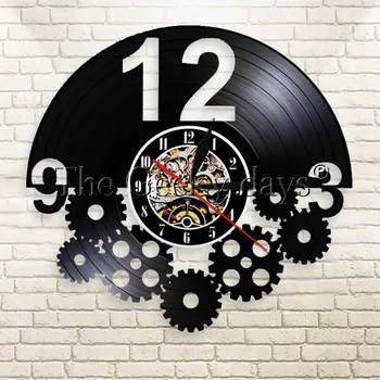 

1Piece STEAMPUNK Shaped lp record Gears Laser Etched Vinyl LP Record Handmade wall art wires gear Longplay Record Wall Clock
