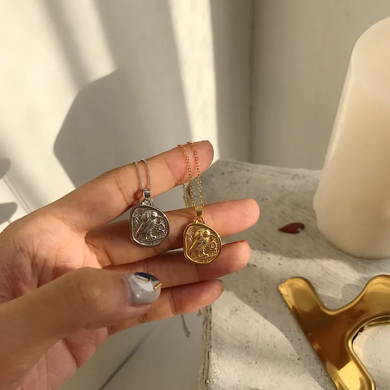 

LouLeur 925 sterling silver new owl pendant necklace fashion exquisite irregular vintage owl necklace for women festival jewelry
