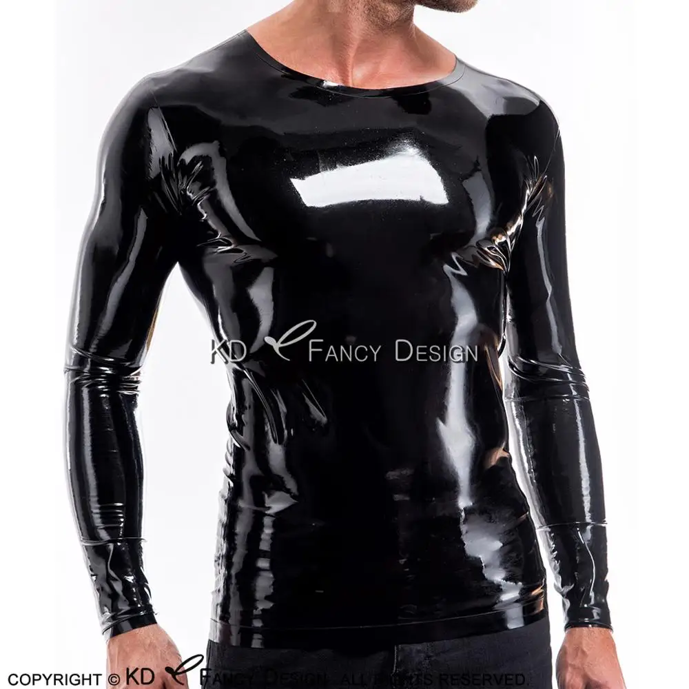 

Black Sexy Latex Shirt With Long Sleeves Round Collar Rubber Clothings Clothes Top YF-0104