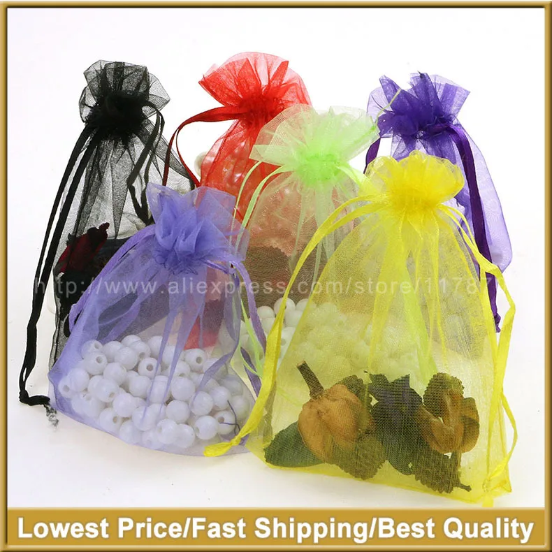 9x12 см Разноцветные сумки из органзы для ювелирных изделий, небольшие Упаковочные сумки, дешевые мешки для свадебных подарков с логотипом на заказ, 100 шт./лот