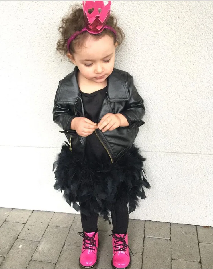 Brand baby girl jackets and outerwear sprng autumn new Pu leather jackets black fashion coats for children 2-7Y WS46