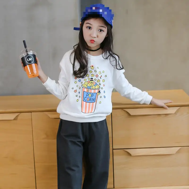 

T Shirt Girls Spring 2018 Long Sleeve Print Shirt Casual T-shirt Cotton Kids Tops For Teenagers 5 6 7 8 9 10 11 12 13 14 15 Year