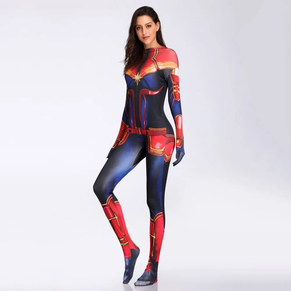VASHE Captain Marvel Costume Avengers Endgame Superhero Cosplay Party Zentai Bodysuit Uniform Halloween Costume for Women Girls
