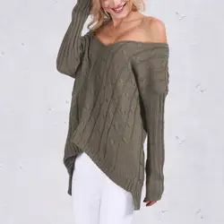 Осень крест-накрест топ с открытой спиной вязаный свитер Женщины негабаритных зима трикотаж свободные Джемперы пуловер