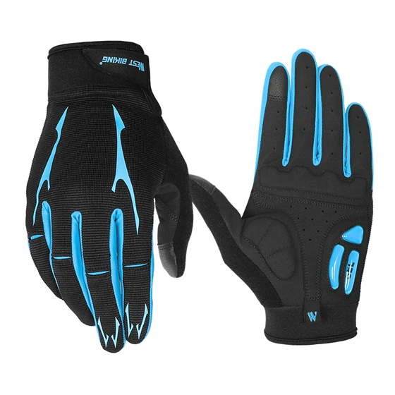 West biking противоскользящие велосипедные перчатки Открытый полный гель для пальцев Pad Спортивные перчатки ударопрочные дышащие велосипедные перчатки для мужчин M/L/XL - Цвет: Black Blue