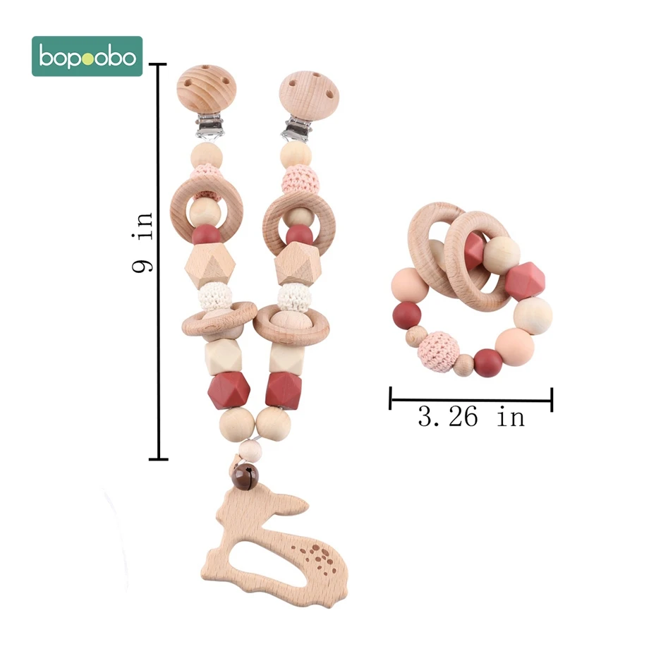 Red Set 3 Деревянная детская игрушка, зажим для коляски, детская Мобильная коляска, персонализированная силиконовая цепочка для пустышки из бисера, Жевательная из силикона, погремушка, деревянный Прорезыватель для малышей - Цвет: Red Set 3
