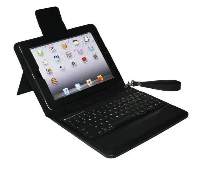 Black PU leather stand case removable wireless bluetooth keyboard with