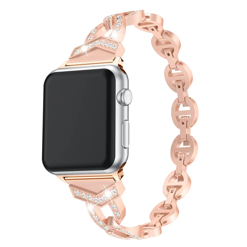 Для умных часов Apple, серия 4, 3, 2, 1, нержавеющая сталь, для женщин, Vo, алмаз, для IWatch, полосы, металлический ремешок для часов 38, 40, 42, 44 мм
