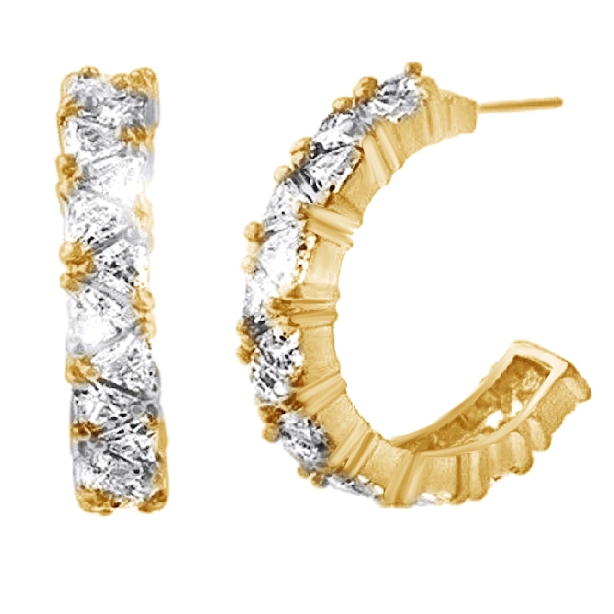 3.00 CT Trillion Cut D/VVS1 14k Yellow Gold Over Alternatives Semi Hoop Earrings