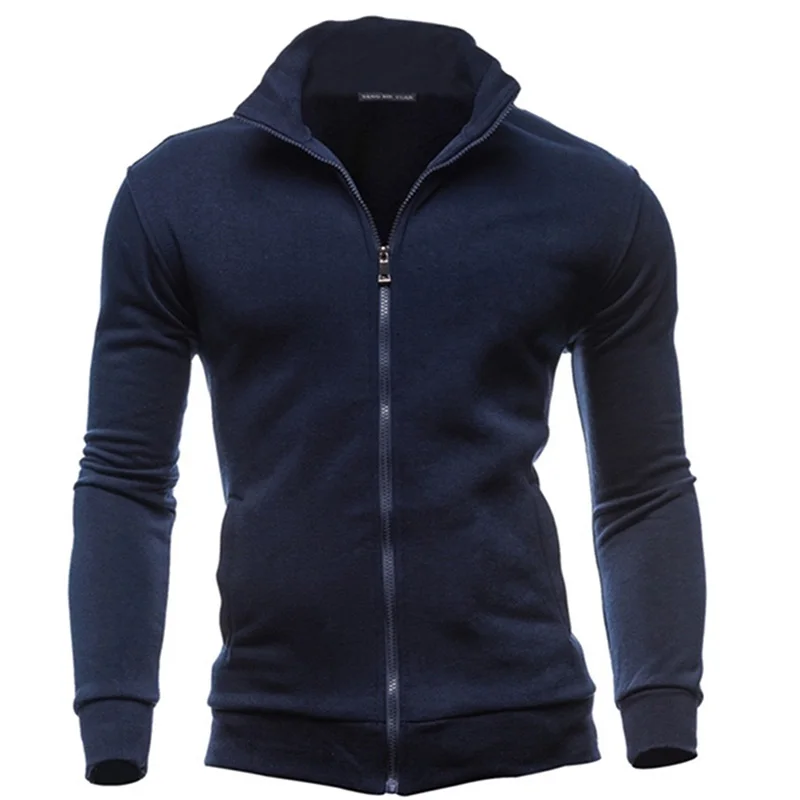 Men Coat Brand Clothing Fashion Zip Stand Collar Man Casual Slim Hoody Sweatshirt Cardigan Zipper Hood Clothing