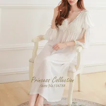 Шелк и хлопок ночная рубашка "Принцесса" женские белые пижамы длинные ночные рубашки Ночная рубашка в винтажном стиле