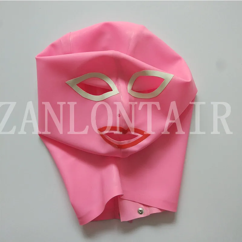 

princess style sexy exotic lingerie women female girl handmade pink latex open eyes mouth hoods mask hood with trim cekc zentai