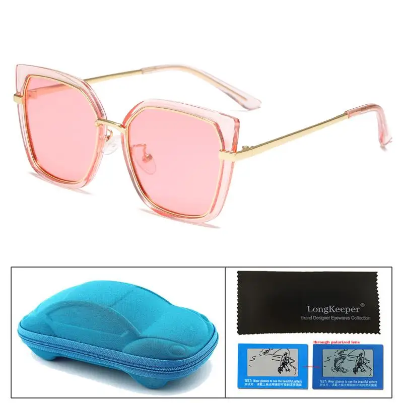 ocean pink lens Брендовая Дизайнерская обувь поляризованные солнцезащитные очки для детей с чехлом для детей солнцезащитные очки "кошачий глаз" солнцезащитные очки детские металлические цветочное зеркало линзы Gafas подарок UV400 - Цвет линз: ocean pink lens