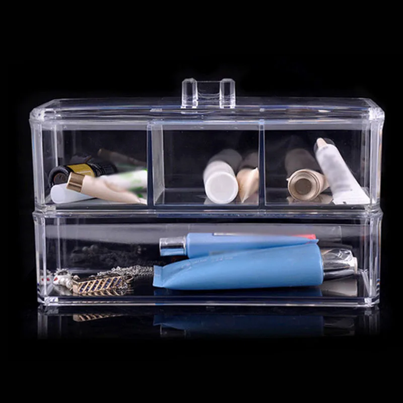 

2018 2 Layers Clear Transparent Cosmetic Makeup Tools Storage Box With Lid Plastic Display Organizer Case