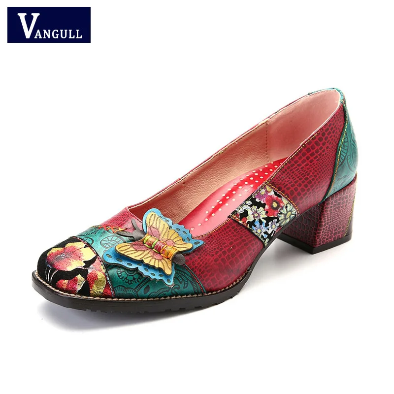 

2019 Spring/Autumn New High Heels Fashion Women Shoes Heels Round Toe Square Heels Female Flower Pumps high quality Work Shoes