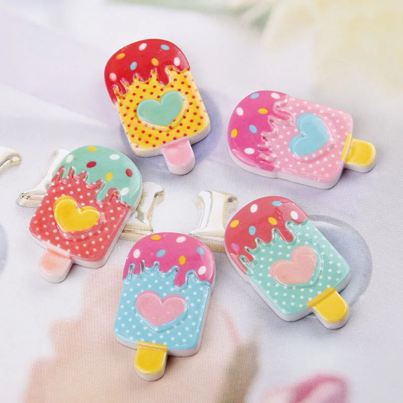 Новая мода смешанные цвета 21*35 мм 20 шт Flatback Смола Kawaii Мороженое Кабошон