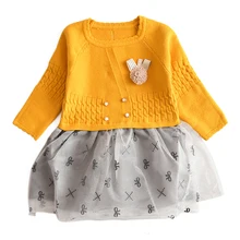 Плотное теплое платье для девочек; нарядные платья на свадьбу; вязаная шифоновая зимняя одежда для девочек; детская одежда; весеннее платье для девочек