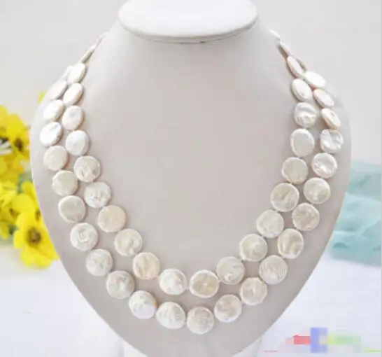

FREE SHIPPING>@@> Hot sale new Style >>>>> 2row 21" 14mm white coin freshwater pearl necklace