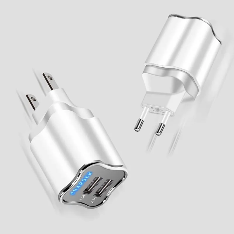 

New Wall Charger Dual USB Ports 5V 2A LED Light Fast Charging Power Adapter for iPhone Android Phones DOM668