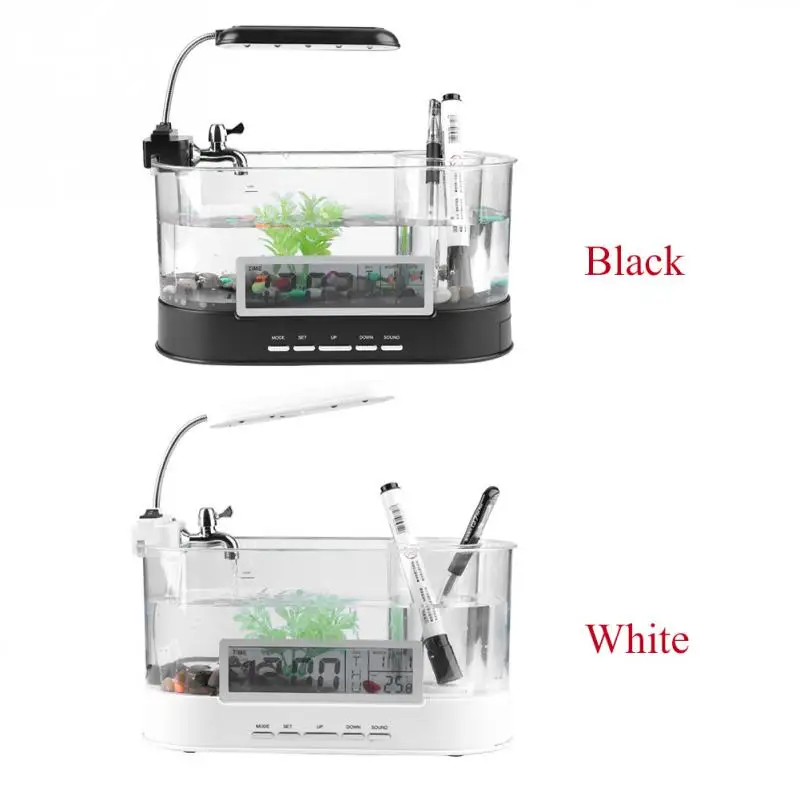 

2 Colors Multifunctional Mini Fish Tank USB Desktop Rechargeable Aquarium Tank with Clock Function LED Light Decor