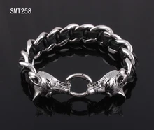 Lobo pulsera de acero 316l pulseras del acero inoxidable de la joyería del motorista de cuero pulsera de acero SMT258