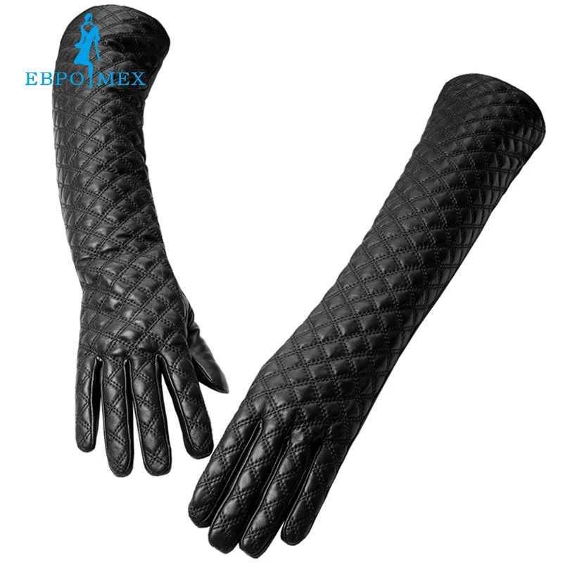  Fashion Style long leather gloves,goat skin,Adult,Genuine Leather,Warm lined,Black leather gloves,Women matte leather gloves