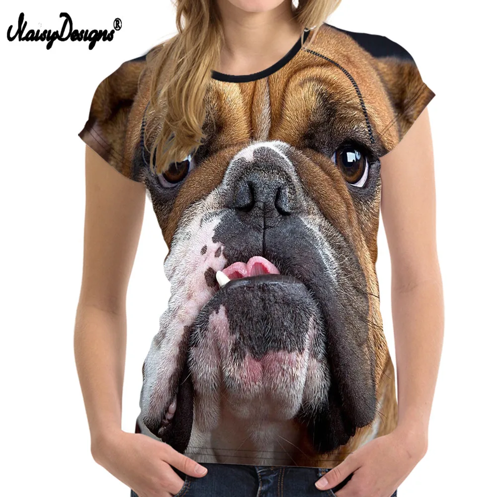 NoisyDesigns Cool 3D England Bulldog Women T Shirt Tees Woman Tops