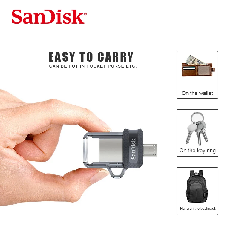 Горячая SanDisk 2 в 1 OTG USB флэш-накопитель 32 Гб 16 Гб USB 3,0 двойной мини-накопитель 64 Гб флешки для ПК и Android