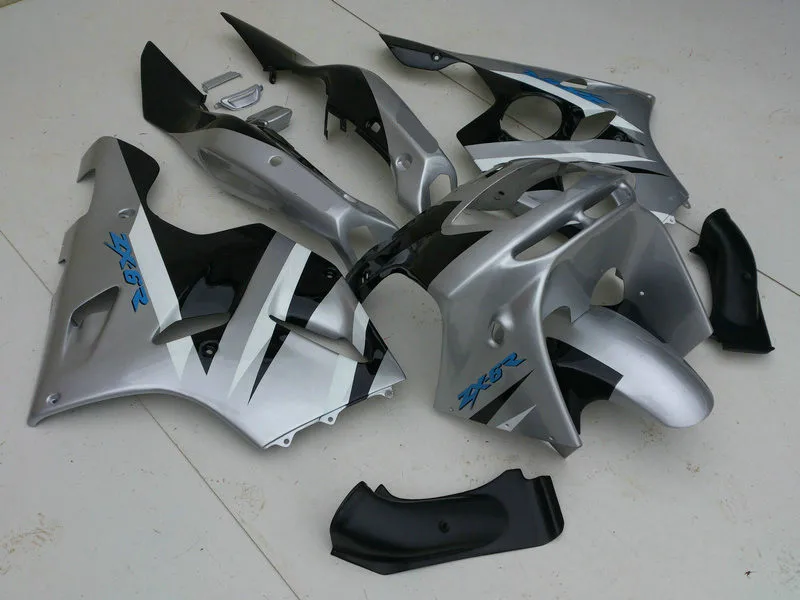 Мотоцикл обтекатель комплект для KAWASAKI Ninja ZX6R 94 95 96 97 ZX 6R 1994 1995 1996 1997 ABS серебро черный обтекатели комплект+ подарки KK05