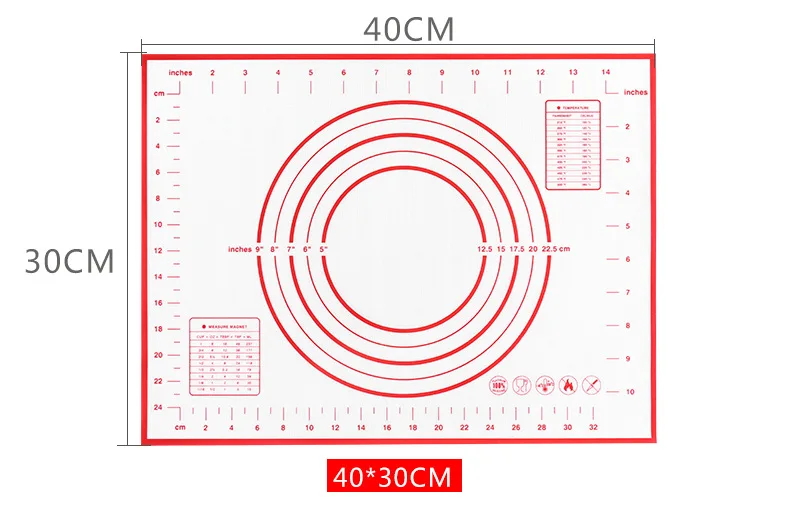 Противоскользящий силиконовый коврик для выпечки с измерениями для силиконового коврика для выпечки, коврик для раскатки теста, вкладыш для духовки, коврик для помадки/пирога - Цвет: 40 X 30